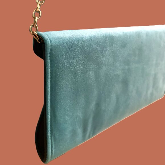 Aldo Color Block Teal and Cobalt Blue Suede Crossbody Clutch Gold Hardware NWT - Picture 7 of 12